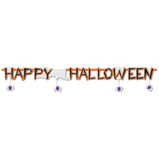 Happy Halloween Jointed Banner with Dangling Spiders