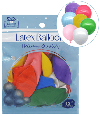 Latex Party Balloons, Assortment Primary Colors  12in, 10ct