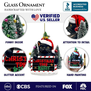 Christmas Tree Killer Black Cat Glass Ornament