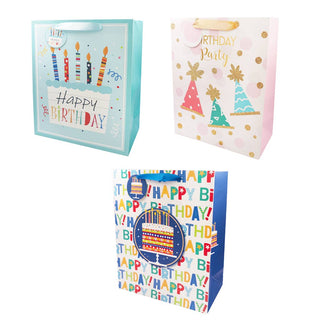 Gift Bags Happy Birthday – Glitter Front, Ribbon Handles