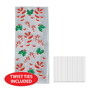 Candy Cane and Holly Cello Bags, 25 count package