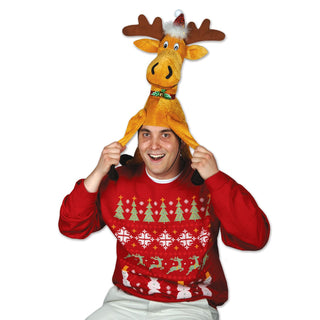 Plush Christmas Moose - Reindeer Hat