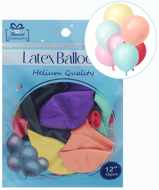 Latex Party Balloons, Assortment Pastel Colors, 12in, 10ct