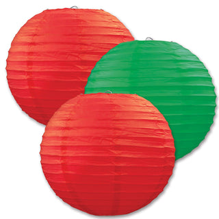 Hanging Paper Lanterns, Red and Green