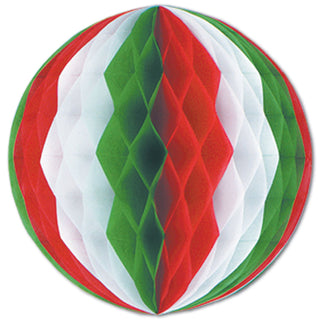 Honeycomb Tissue Ball, 12" Red White Green