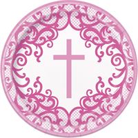 Cross Paper Plates, Pink