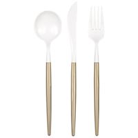 Gold & White Two Tone Assorted Plastic Cutlery  12pc
