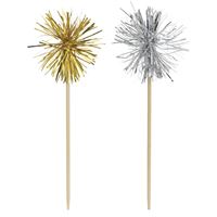 Food or Drink Picks, Gold and Silver Pom Poms