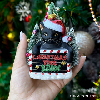 Christmas Tree Killer Black Cat Glass Ornament