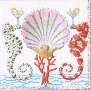 Cocktail Napkins, Caspari Seahorses and Shell