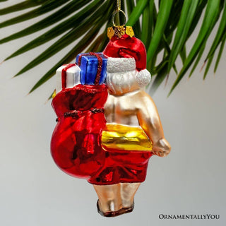 Santa on Summer Vacation Glass Ornament