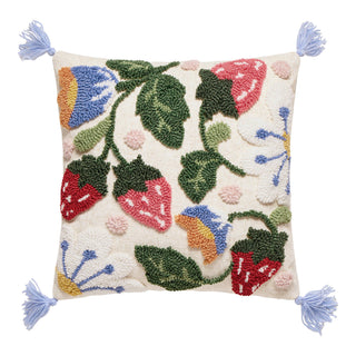 Strawberry Floral w/Tassels Tufted Hook Pillow