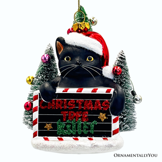 Christmas Tree Killer Black Cat Glass Ornament